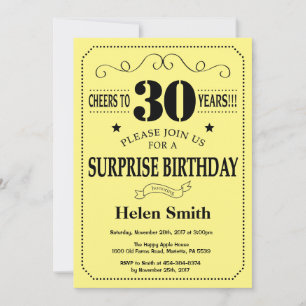Invitación Sorpresa Cumpleaños 30 Negro y Amarillo