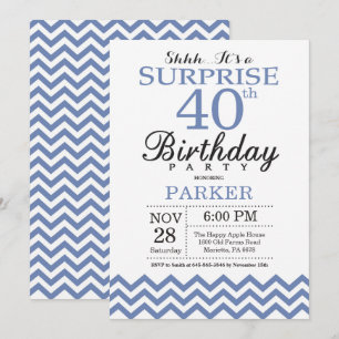 Invitación Sorpresa Cumpleaños 40 Azul Chevron