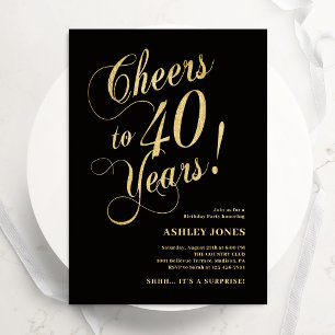 Invitación Sorpresa Cumpleaños 40 Elegante Dorado Negro