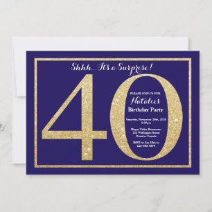 Invitación Sorpresa Cumpleaños 40 Navy Azul y Dorado Brillant