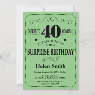 Invitación Sorpresa Cumpleaños 40 Negro y Verde