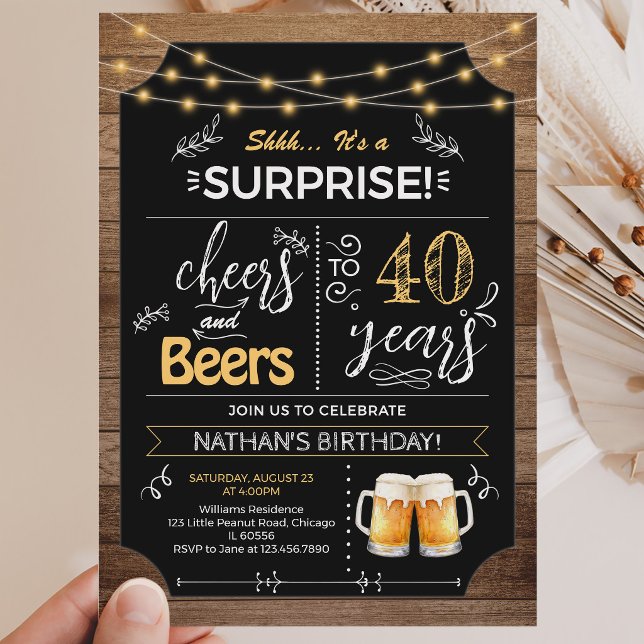 Invitación Sorpresa Cumpleaños 40 Pizarra Rústica (Subido por el creador)