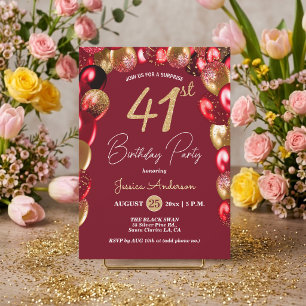 Invitación Sorpresa Cumpleaños 41 Cumpleaños Dorado Burgundy 