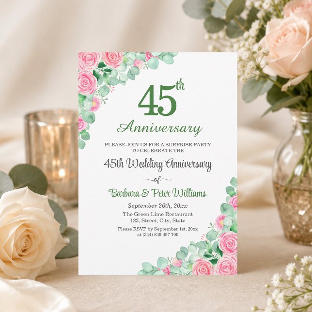 Invitación Sorpresa Cumpleaños 45 Aniversario de Boda Rosas (Subido por el creador)