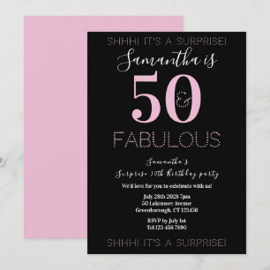 Invitación Sorpresa Cumpleaños 50 50 Fabuloso Negro Rosa