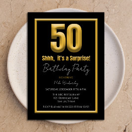 Invitación Sorpresa Cumpleaños 50 Aniversario Dorado y Negro 