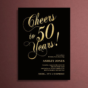 Invitación Sorpresa Cumpleaños 50 Elegante Dorado Negro