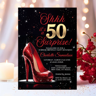 Invitación Sorpresa cumpleaños 50 ROJAS Zapatos de Tacón Alto