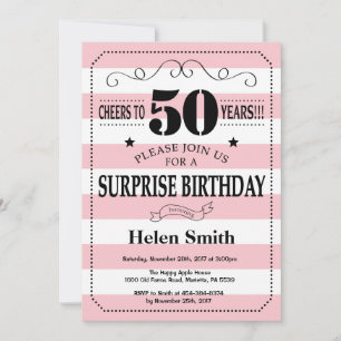 Invitación Sorpresa Cumpleaños 50 Rosas y Rayas Blancas