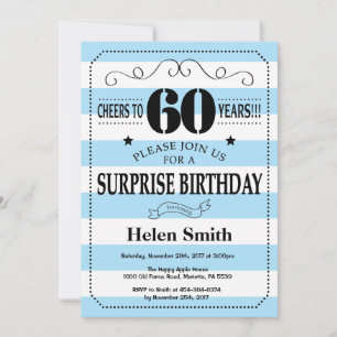 Invitación Sorpresa Cumpleaños 60 Azul y Blanco a Rayas