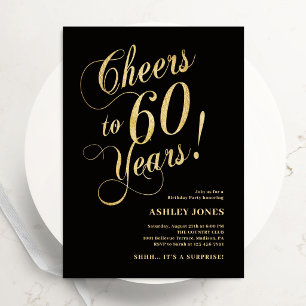 Invitación Sorpresa Cumpleaños 60 Elegante Dorado Negro