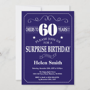 Invitación Sorpresa Cumpleaños 60 Navy Azul y Blanco