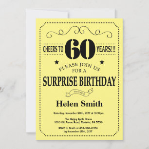 Invitación Sorpresa Cumpleaños 60 Negro y Amarillo