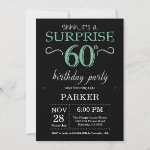 Invitación Sorpresa Cumpleaños 60 Negro y Brillo Verde