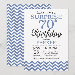 Invitación Sorpresa Cumpleaños 70 Azul Chevron
