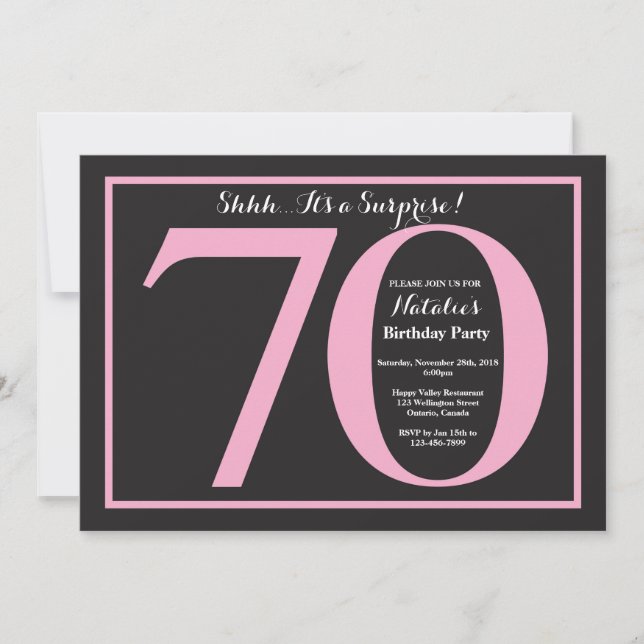 Invitación Sorpresa Cumpleaños 70 Cumpleaños Pizarra Rosa y N (Anverso)