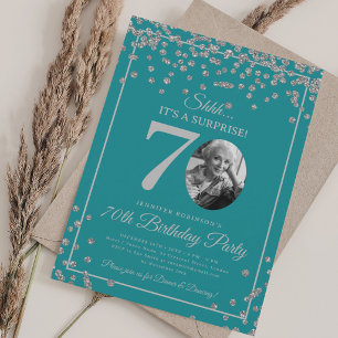 Invitación Sorpresa Cumpleaños 70 Cumpleaños Plata Confeti Tu