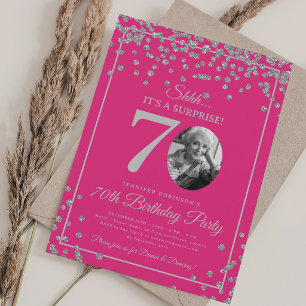 Invitación Sorpresa Cumpleaños 70 Cumpleaños Plateado Confeti