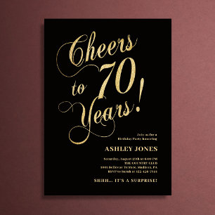 Invitación Sorpresa Cumpleaños 70 Elegante Dorado Negro