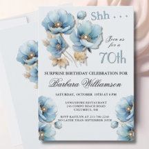 Sorpresa Cumpleaños 70 Elegante Floral Azul