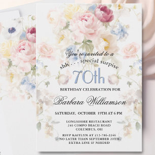 Invitación Sorpresa Cumpleaños 70 Elegante Floral Pintado