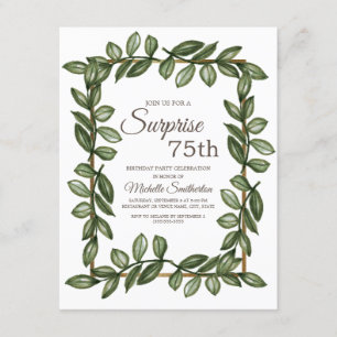Invitación Sorpresa Cumpleaños 75 Verde Hojas Mujeres
