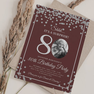 Invitación Sorpresa Cumpleaños 80 Aniversario Confeti Platead