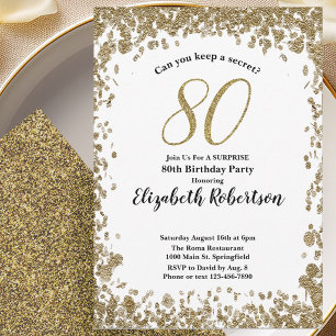 Invitación Sorpresa Cumpleaños 80 Años Negro y Dor