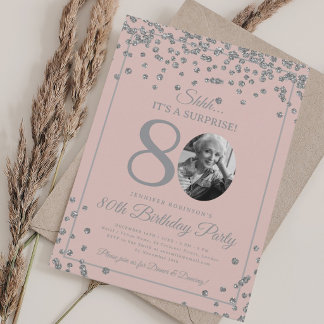 Invitación Sorpresa Cumpleaños 80 Cumpleaños Plata Confeti Ro
