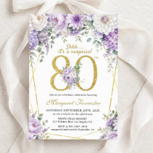 Sorpresa Cumpleaños 80 Dorado Floral Violeta Polvo