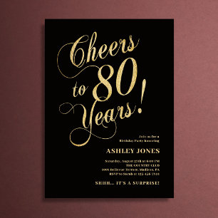 Invitación Sorpresa Cumpleaños 80 Elegante Dorado Negro
