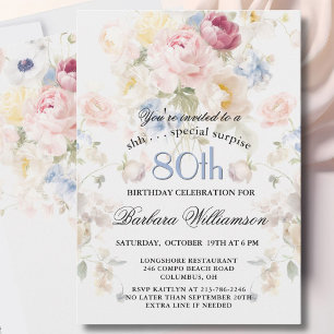 Invitación Sorpresa Cumpleaños 80 Elegante Floral Pintado