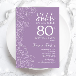 Invitación Sorpresa cumpleaños 80 - Floral Púrpura