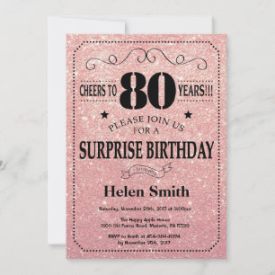 Invitación Sorpresa Cumpleaños 80 Rosa Dorado Brillante