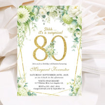 Sorpresa Cumpleaños 80 Verde Flor Blanca Dorada