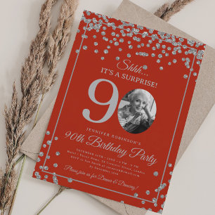 Invitación Sorpresa Cumpleaños 90 Años Fiesta Plateada Confet