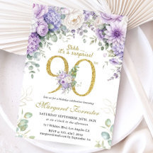 Sorpresa Cumpleaños 90 Dorado Brillo Floral Púrpur