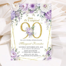 Sorpresa Cumpleaños 90 Dorado Floral Violeta Polvo