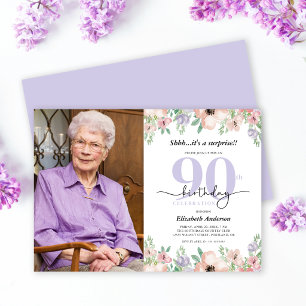 Invitación Sorpresa Cumpleaños 90 Fiesta Elegante Floral Foto