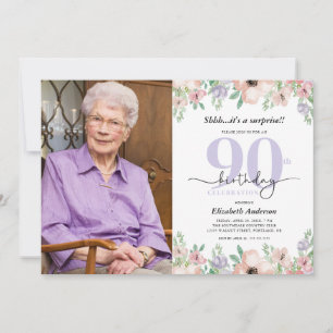Invitación Sorpresa Cumpleaños 90 Fiesta Elegante Floral Foto
