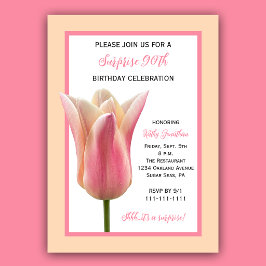 Invitación Sorpresa Cumpleaños 90 Fiesta Tulipán Rosa