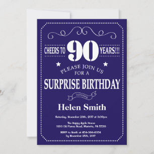 Invitación Sorpresa cumpleaños 90 Navy azul y blanco