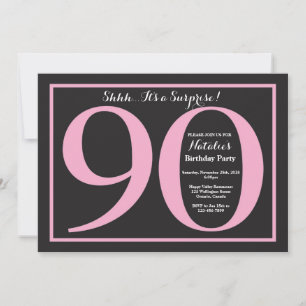 Invitación Sorpresa Cumpleaños 90 Rosa y Negro Pizarra