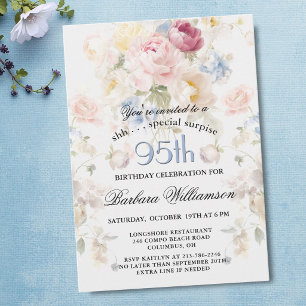 Invitación Sorpresa Cumpleaños 95 Elegante Floral Pintado