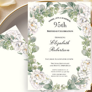 Invitación Sorpresa Cumpleaños 95 Marfil y Verde Menta Floral