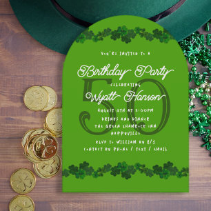 Invitación Sorpresa Cumpleaños Adulto Tréboles de Irlanda Ver