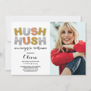 Invitación Sorpresa Cumpleaños Fiesta Hush Fotografía Metálic
