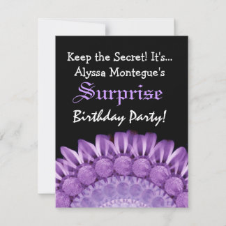 Invitación SORPRESA Cumpleaños Flores Púrpura Nombre personal