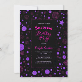 Invitación Sorpresa Cumpleaños Morado y Fiesta Negro