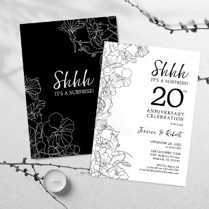 Invitación Sorpresa de 20º Aniversario en Blanco y Negro